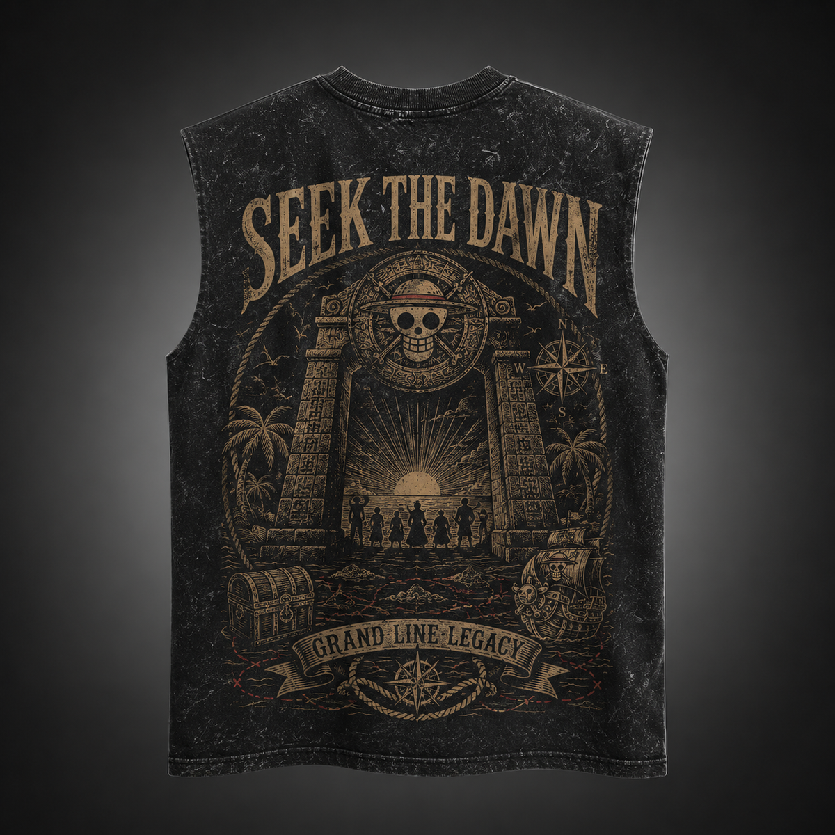 One Piece Anime Tank Top - Grand Line Legacy Acid Wash Vest