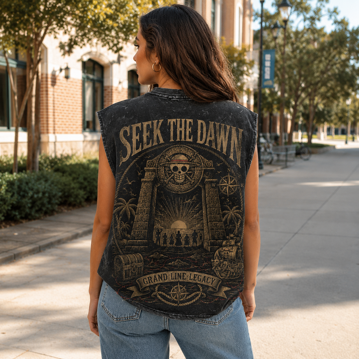 One Piece Anime Tank Top - Grand Line Legacy Acid Wash Vest