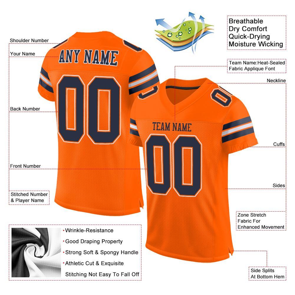 Custom Football Jersey - Orange Navy-White Mesh