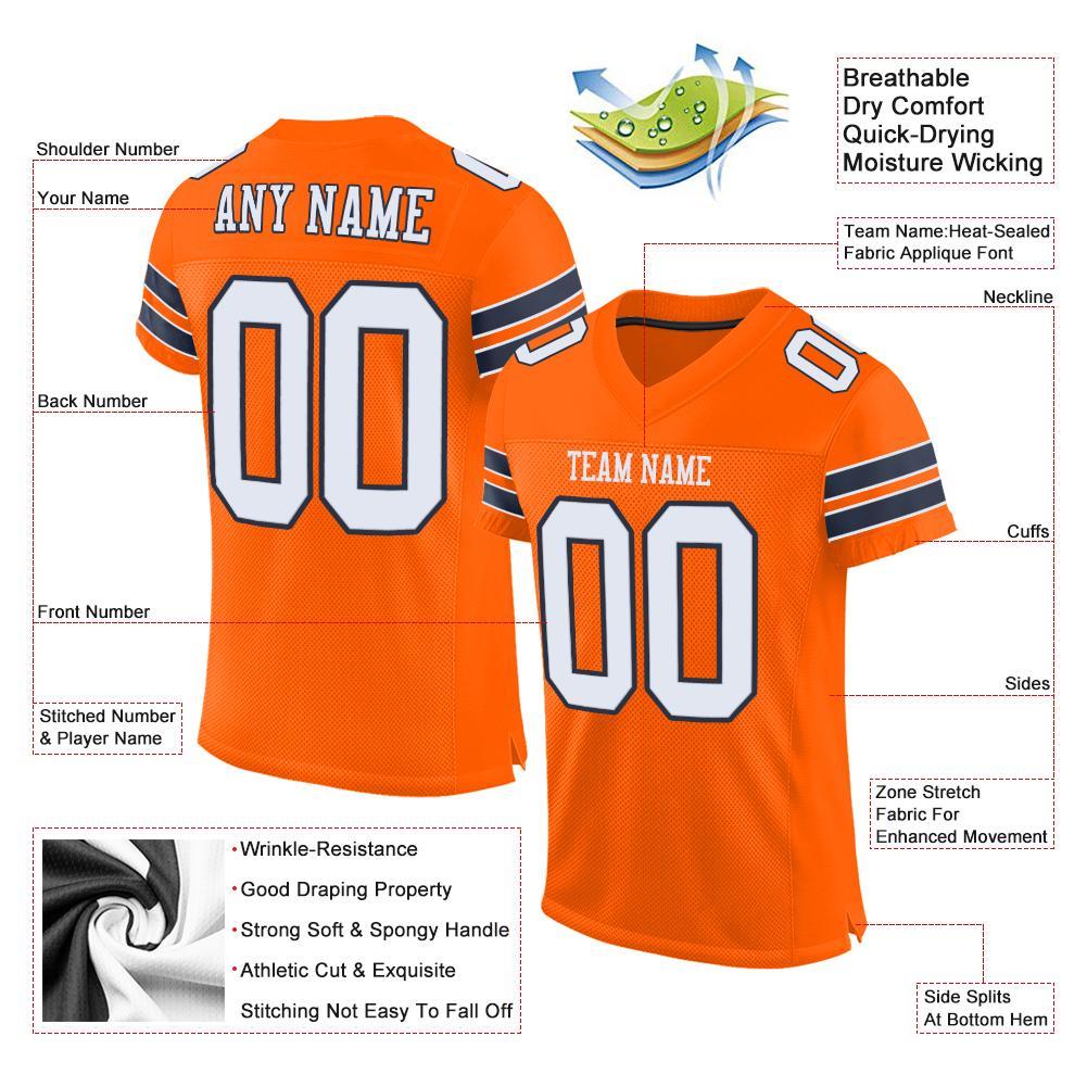 Custom Football Jersey - Orange White-Navy Mesh - Style Orange0009