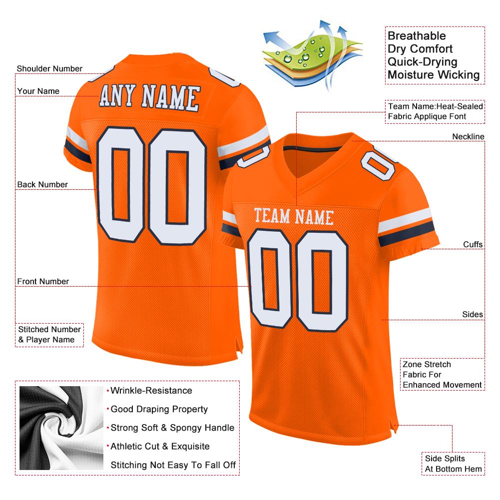 Custom Football Jersey - Orange White-Navy Mesh - Style Orange0041