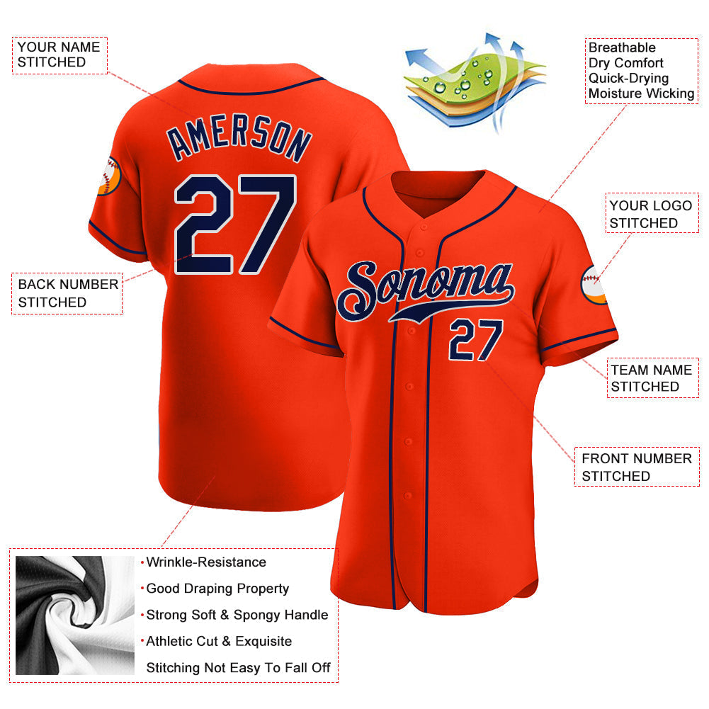 Custom Baseball Jersey - Orange Navy-White