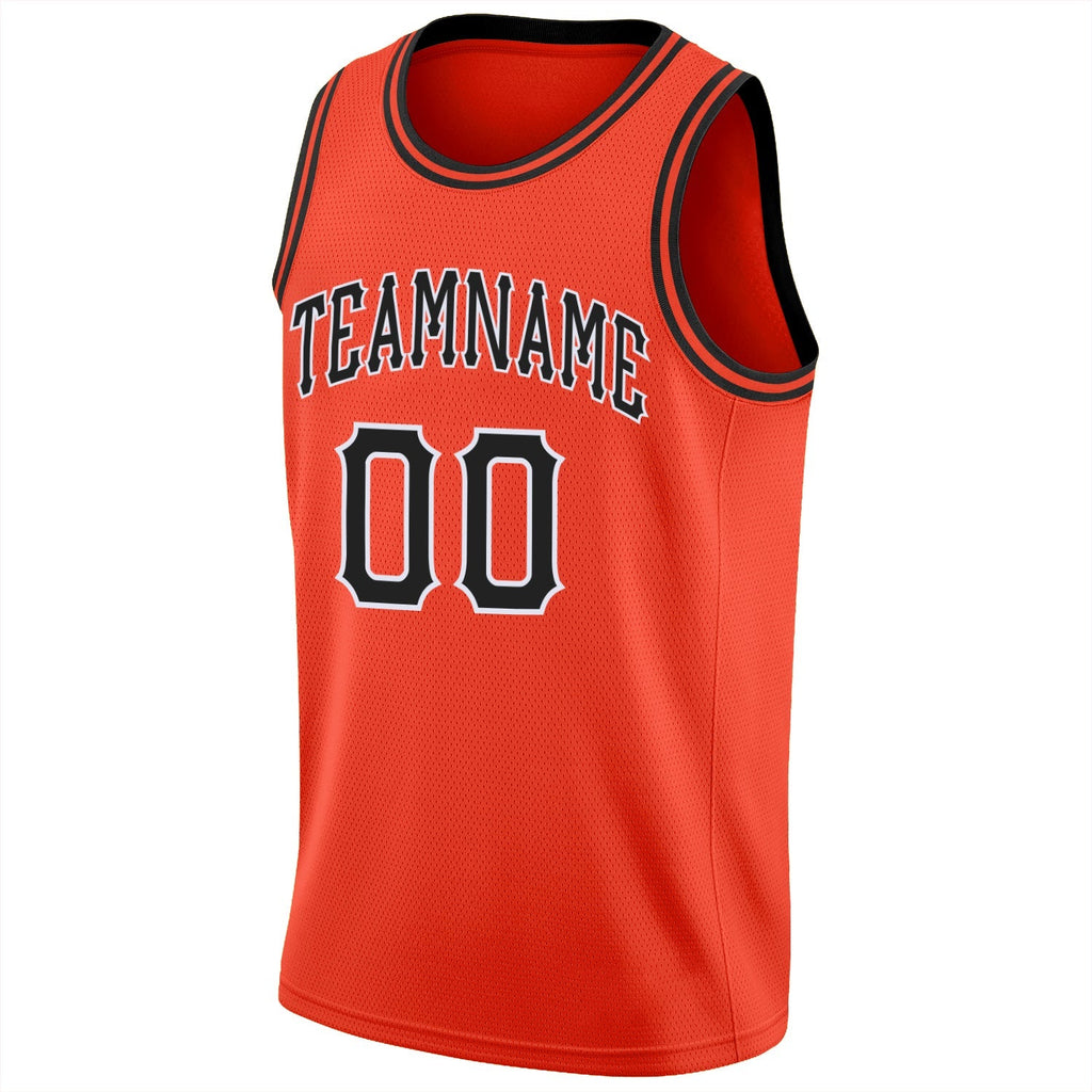 Custom Basketball Jersey - Orange Black-White Round Neck Rib-Knit