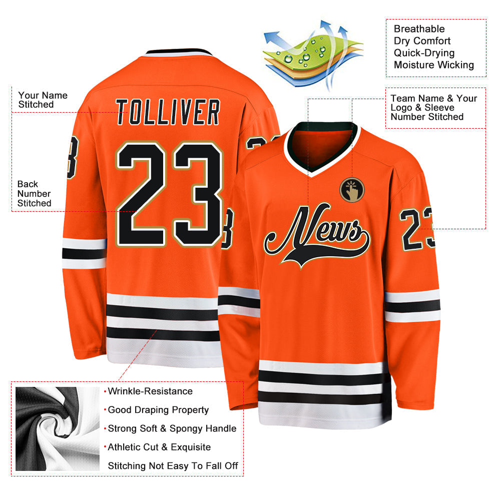 Custom Hockey Jersey - Orange Black-Old Gold