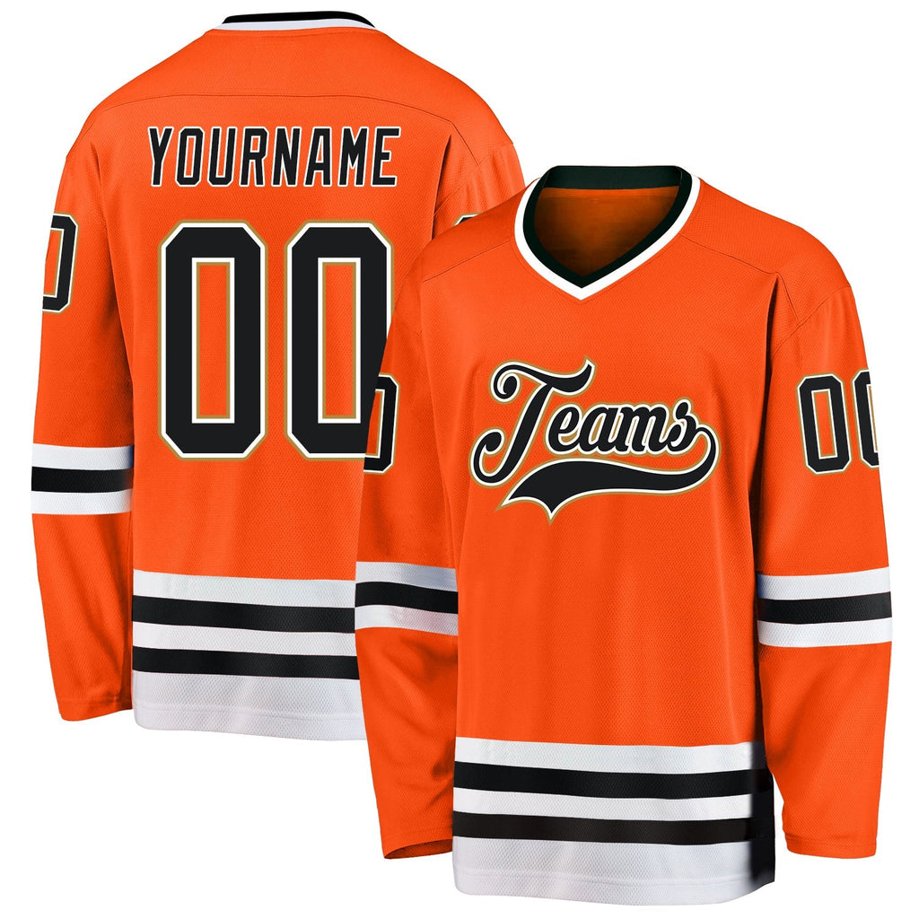 Custom Hockey Jersey - Orange Black-Old Gold