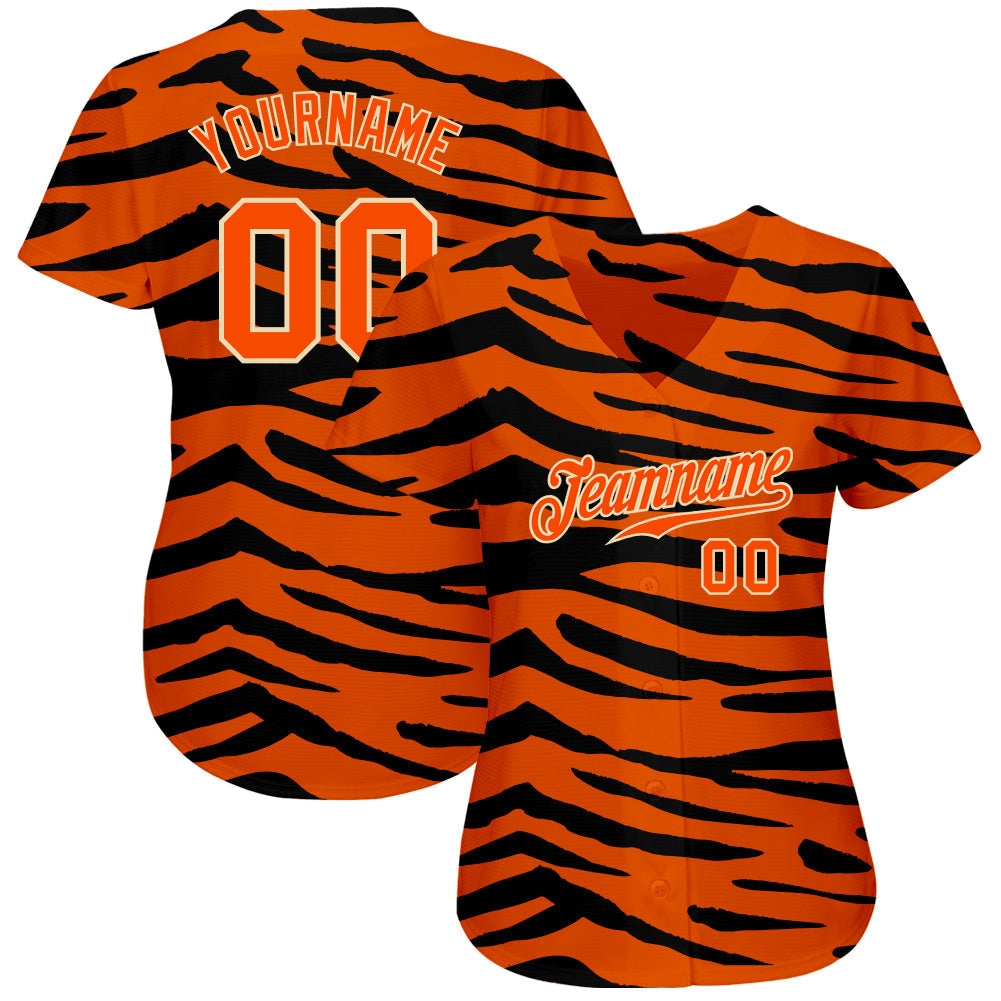 Custom Baseball Jersey - Orange Orange-Black 3D Pattern Design Tiger