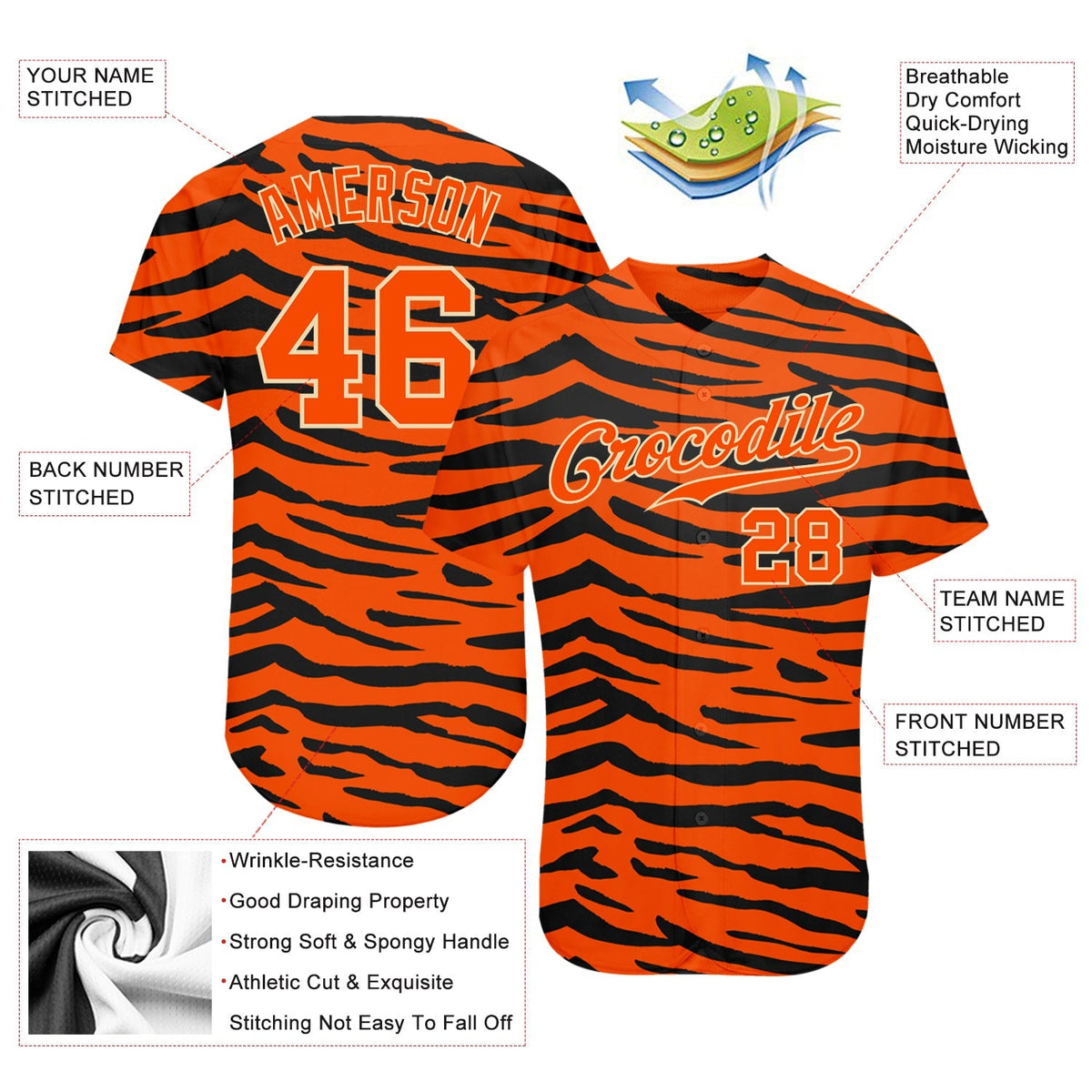 Custom Baseball Jersey - Orange Orange-Black 3D Pattern Design Tiger