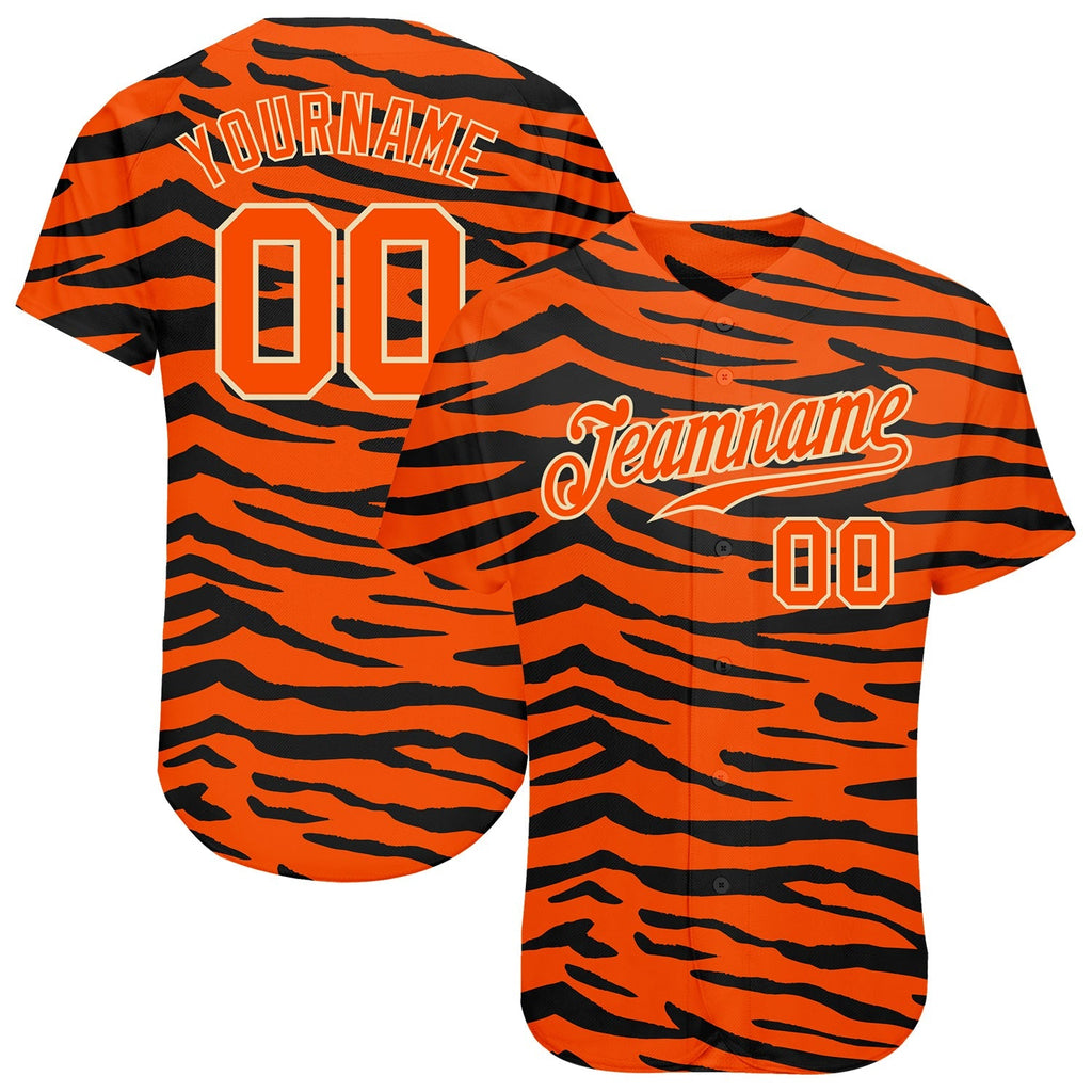Custom Baseball Jersey - Orange Orange-Black 3D Pattern Design Tiger
