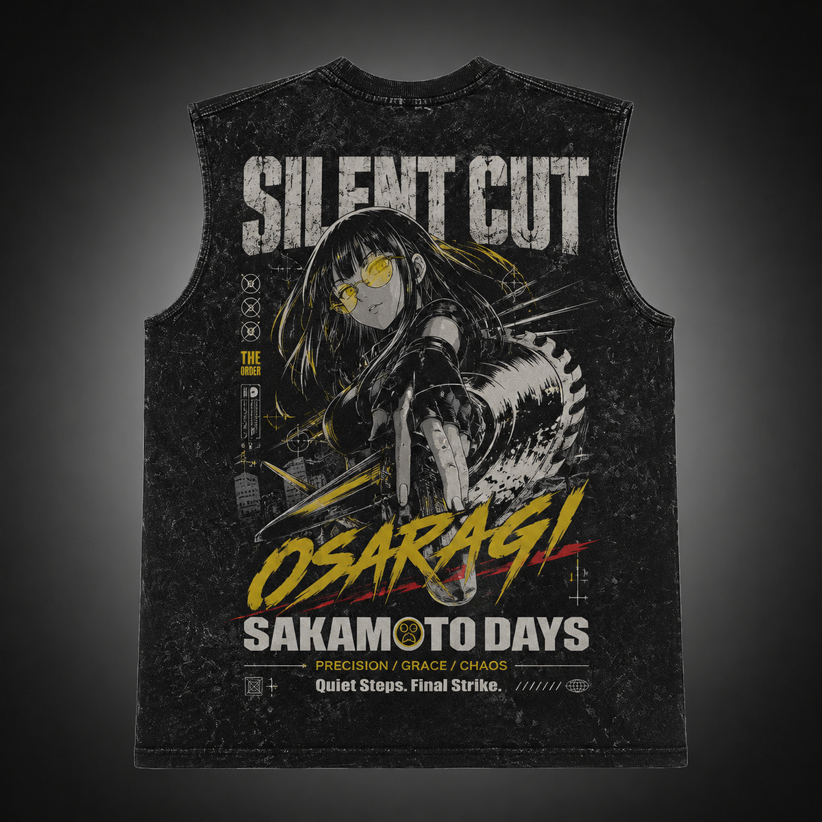 Osaragi Sakamoto Days Anime Tank Top - Silent Cut Acid Wash Vest