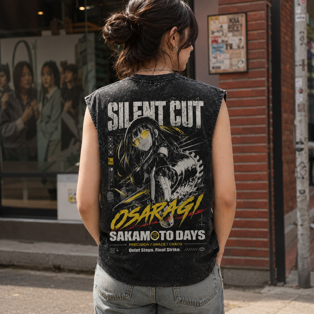 Osaragi Sakamoto Days Anime Tank Top - Silent Cut Acid Wash Vest