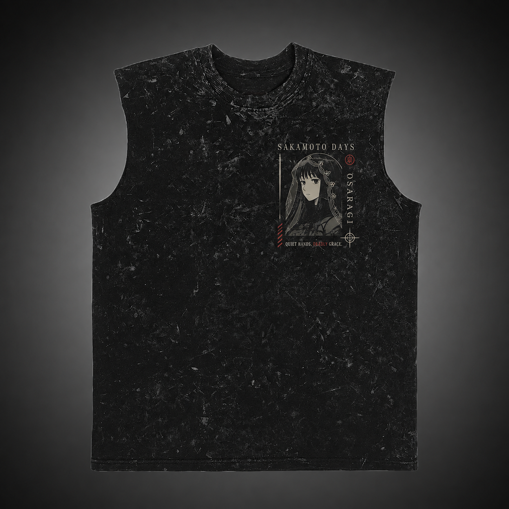 Osaragi Sakamoto Days Anime Tank Top - Silent Edge Acid Wash Vest