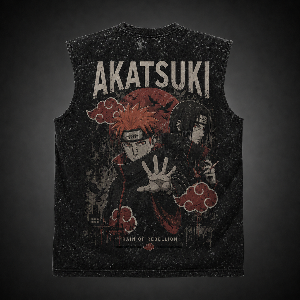 Pain Naruto Anime Tank Top - Rain Of Rebellion Acid Wash Vest