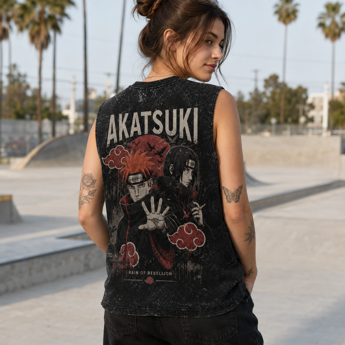 Pain Naruto Anime Tank Top - Rain Of Rebellion Acid Wash Vest