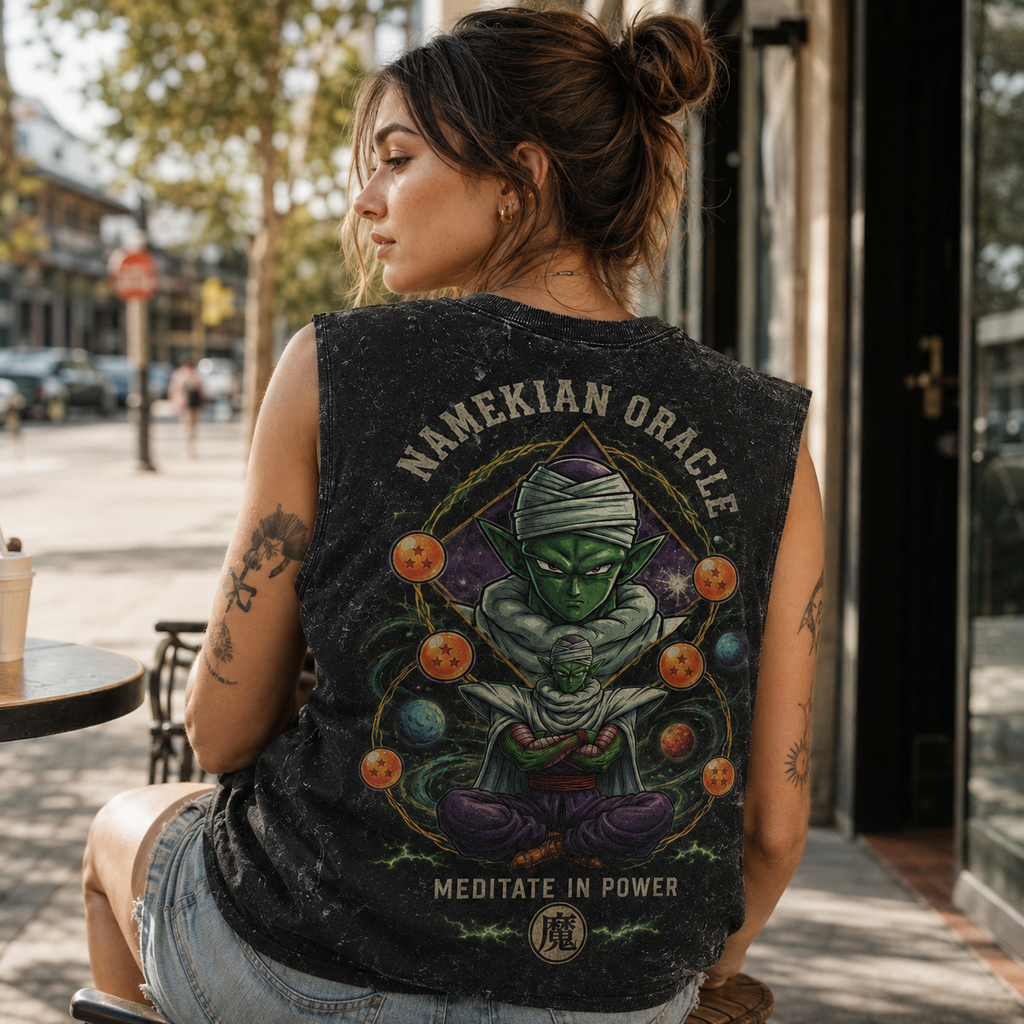 Piccolo Dragon Ball Anime Tank Top - Namekian Oracle Acid Wash Vest