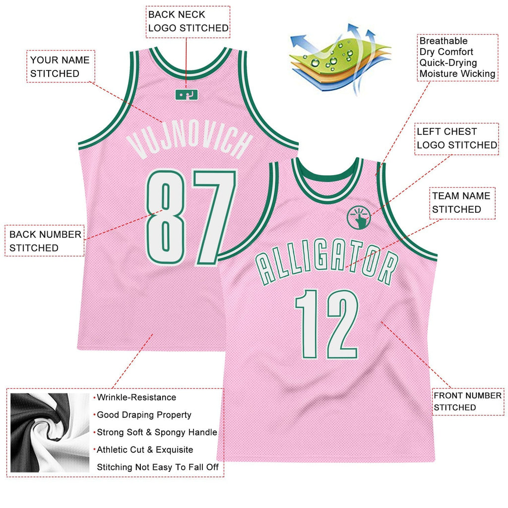 Custom Basketball Jersey - Light Pink White-Kelly Green Throwback