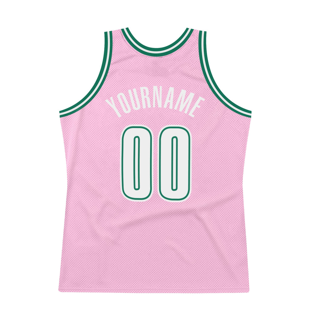 Custom Basketball Jersey - Light Pink White-Kelly Green Throwback