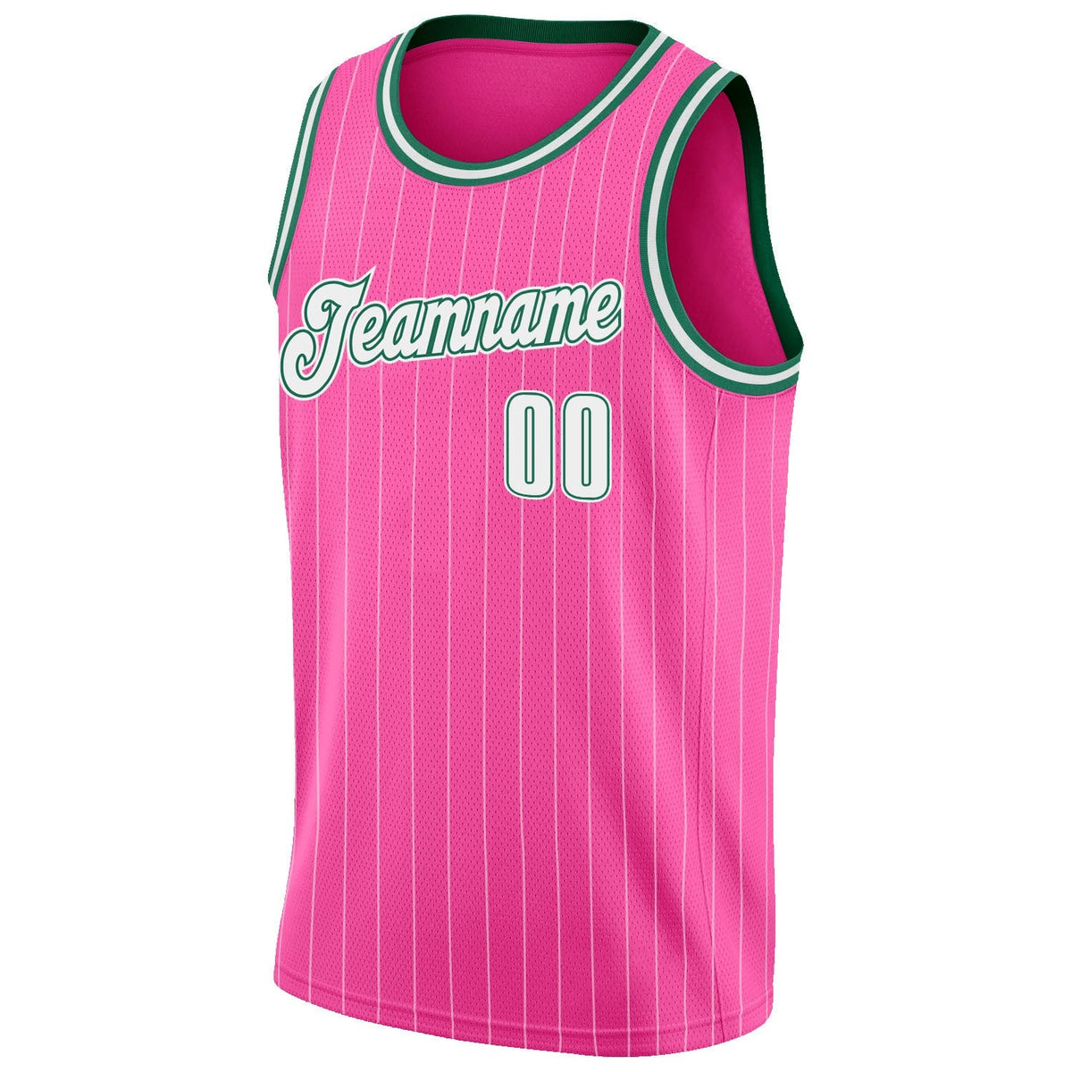 Custom Basketball Jersey - Pink White Pinstripe White-Kelly Green