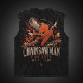 Pochita Chainsaw Man Anime Tank Top - Devil's Heart Acid Wash Vest