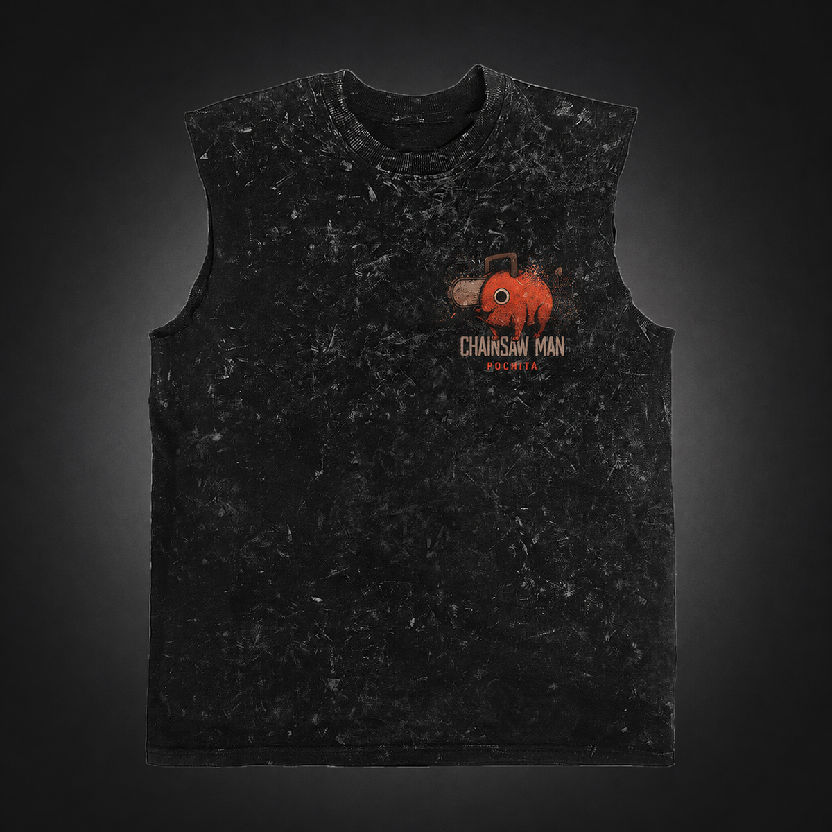 Pochita, Shark Devil (Beam) Chainsaw Man Anime Tank Top - Devils Hunt Acid Wash Vest