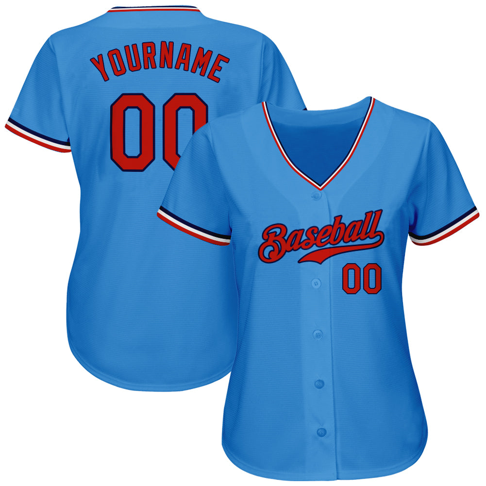 Custom Baseball Jersey - Powder Blue Red-Navy
