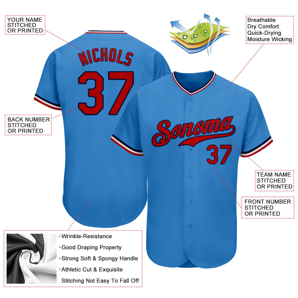 Custom Baseball Jersey - Powder Blue Red-Navy
