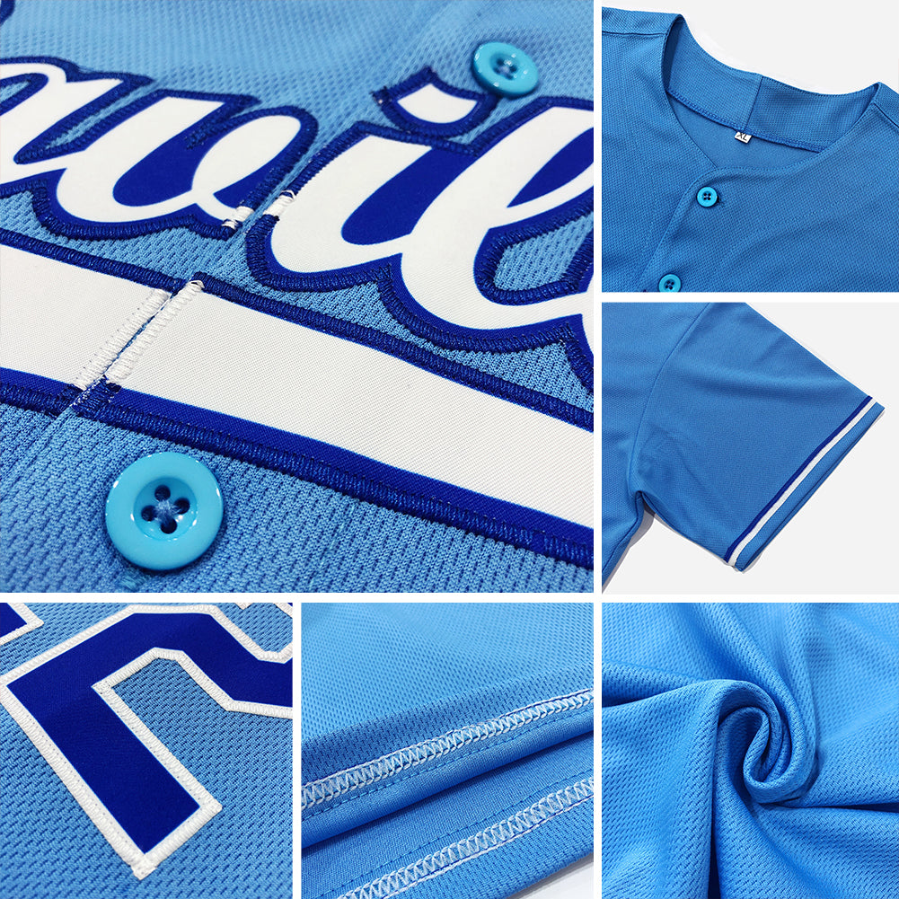 Custom Baseball Jersey - Powder Blue Red-Navy