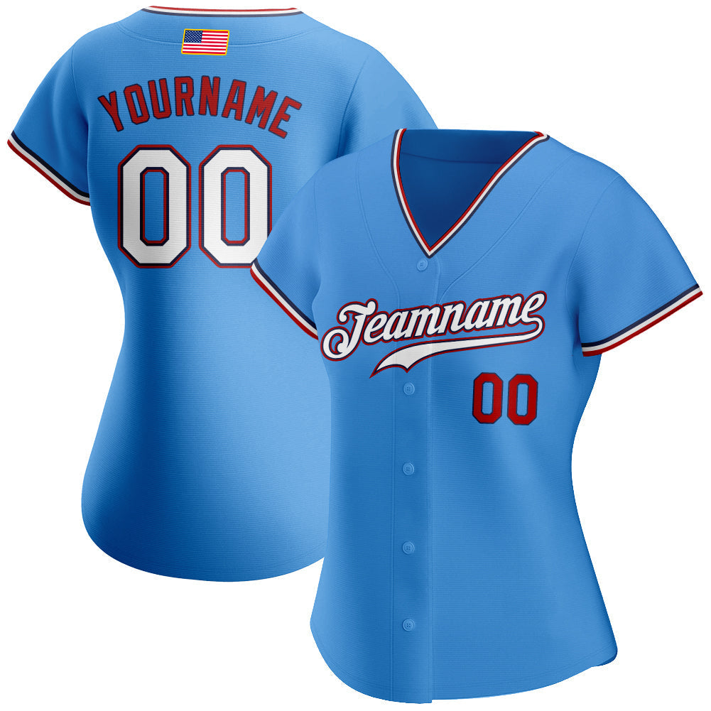 Custom Baseball Jersey - Powder Blue White-Red American Flag Fashion