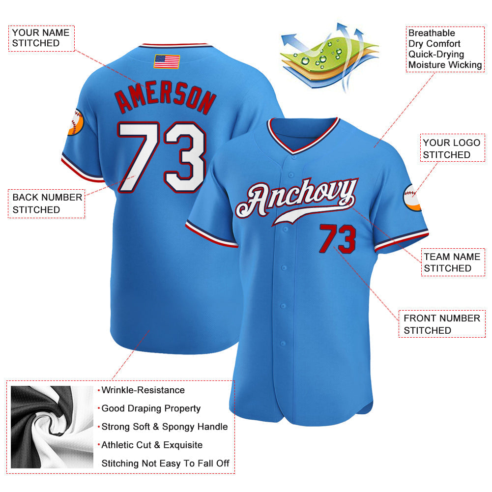Custom Baseball Jersey - Powder Blue White-Red American Flag Fashion