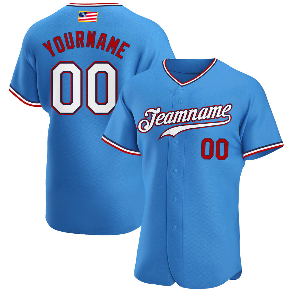 Custom Baseball Jersey - Powder Blue White-Red American Flag Fashion