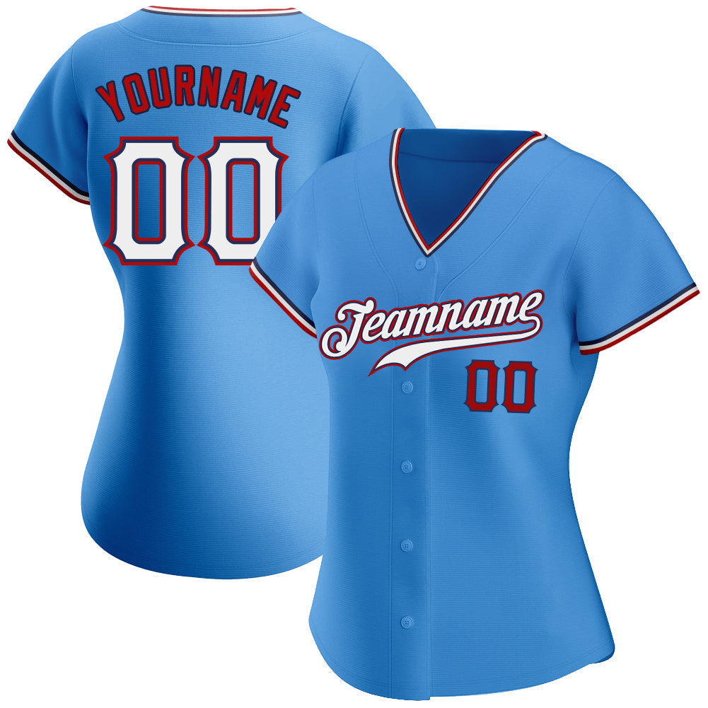 Custom Baseball Jersey - Powder Blue White-Red