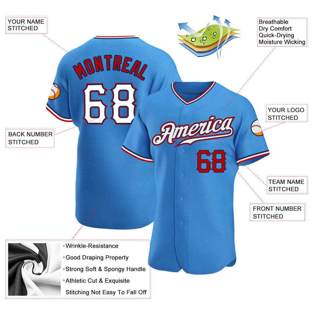 Custom Baseball Jersey - Powder Blue White-Red