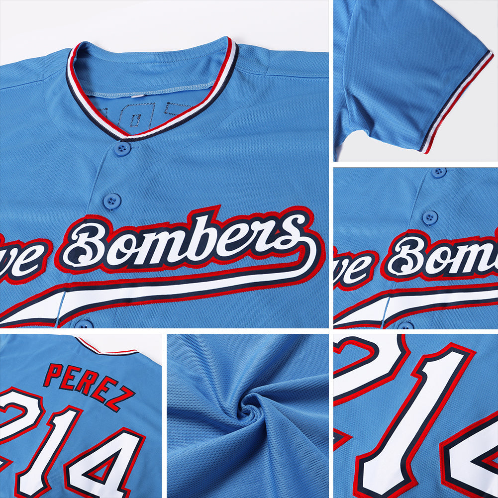 Custom Baseball Jersey - Powder Blue White-Red