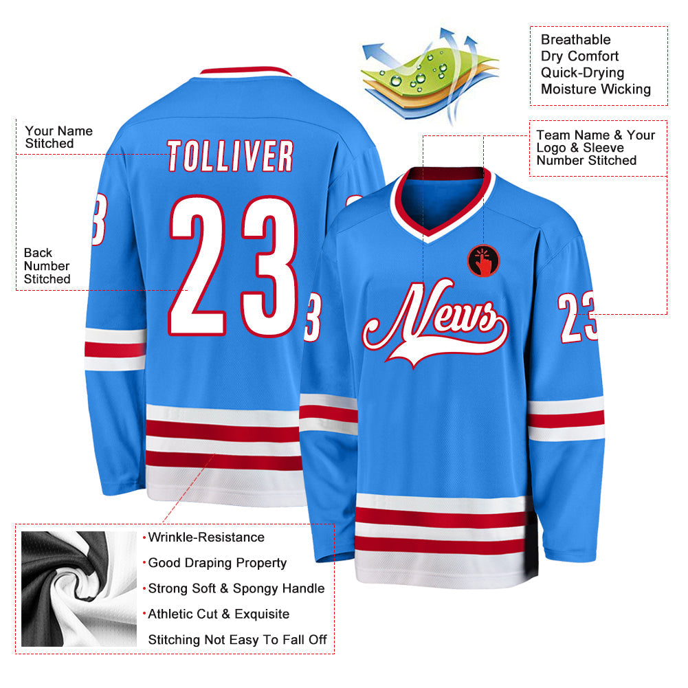 Custom Hockey Jersey - Powder Blue White-Red
