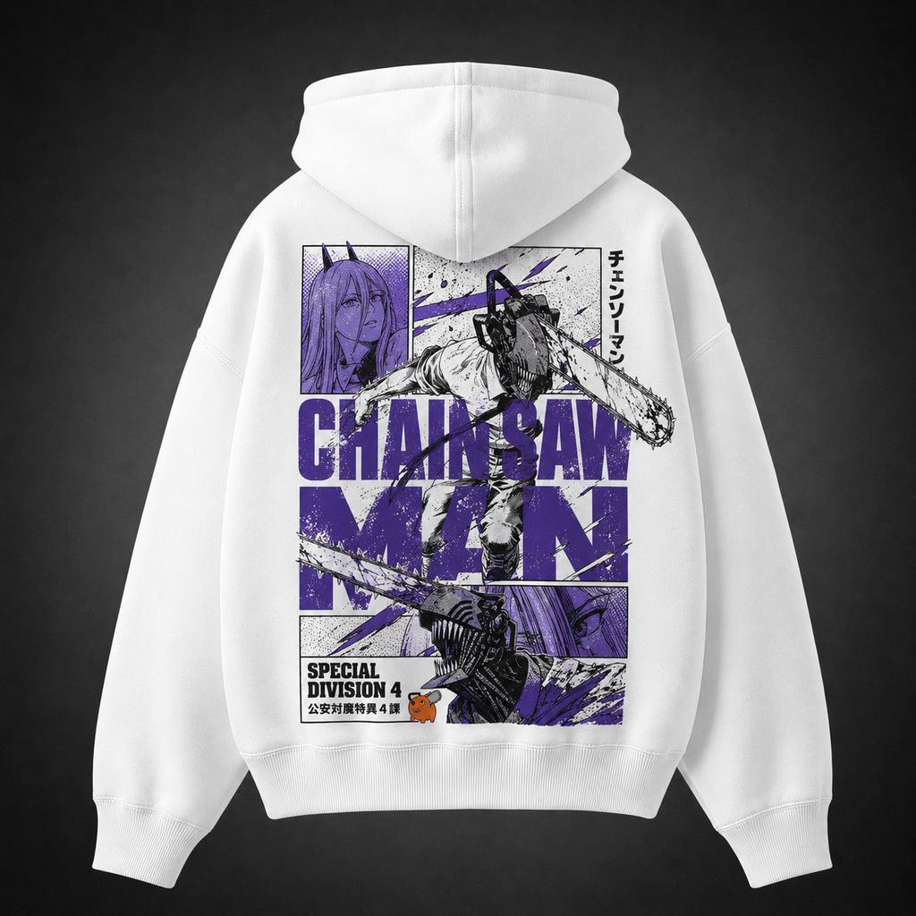 Power, Denji (Chainsaw Man Anime Hoodie -) Violet Manga Panels