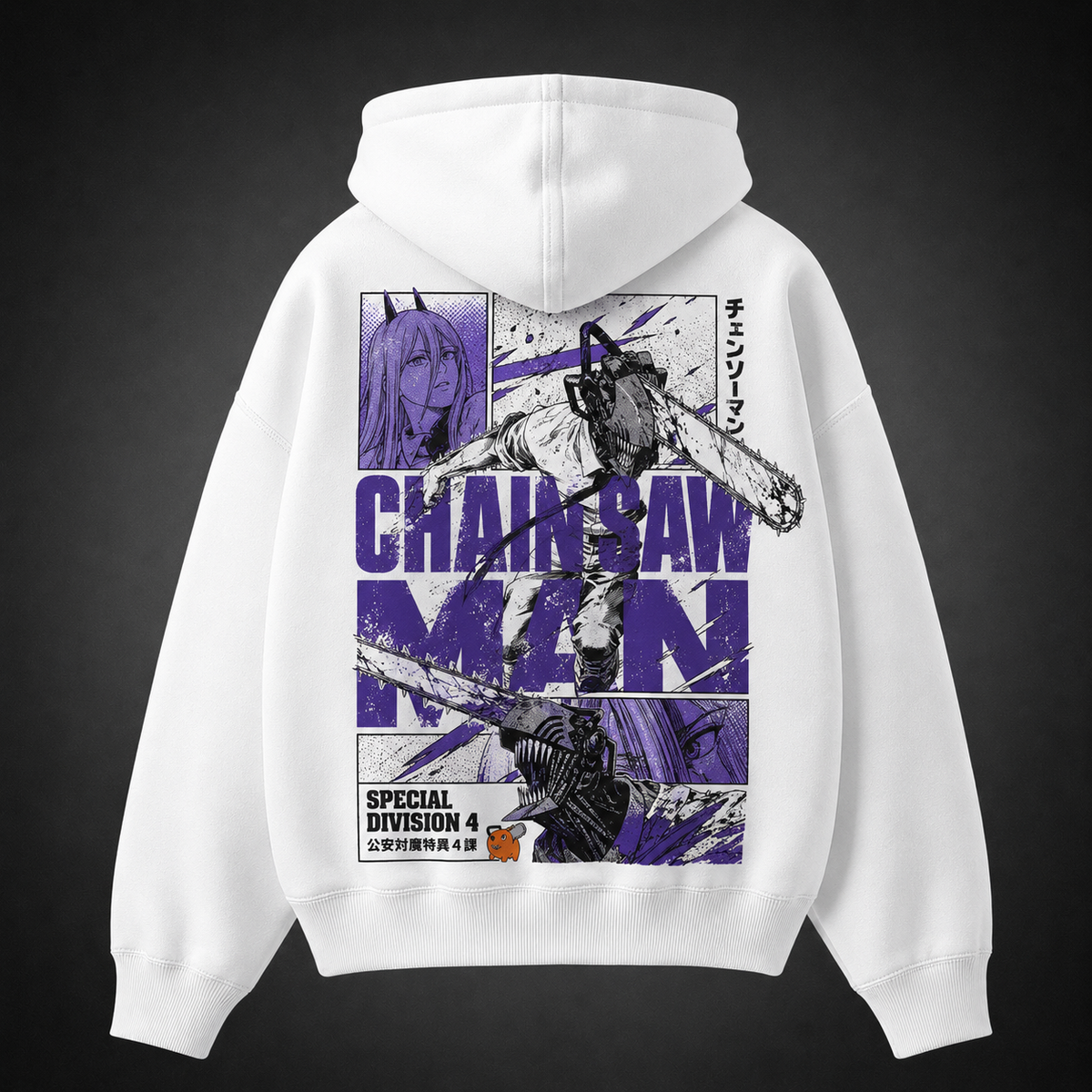 Power, Denji (Chainsaw Man Anime Hoodie -) Violet Manga Panels