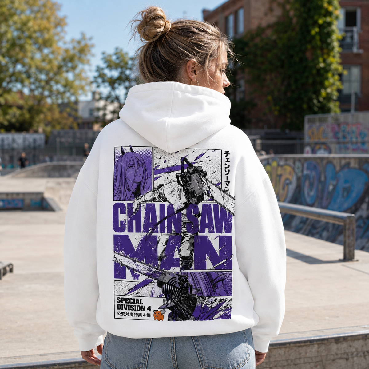 Power, Denji (Chainsaw Man Anime Hoodie -) Violet Manga Panels