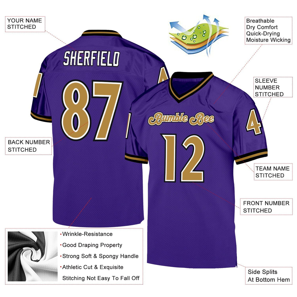 Custom Football Jersey - Purple Old Gold-Black Mesh Throwback