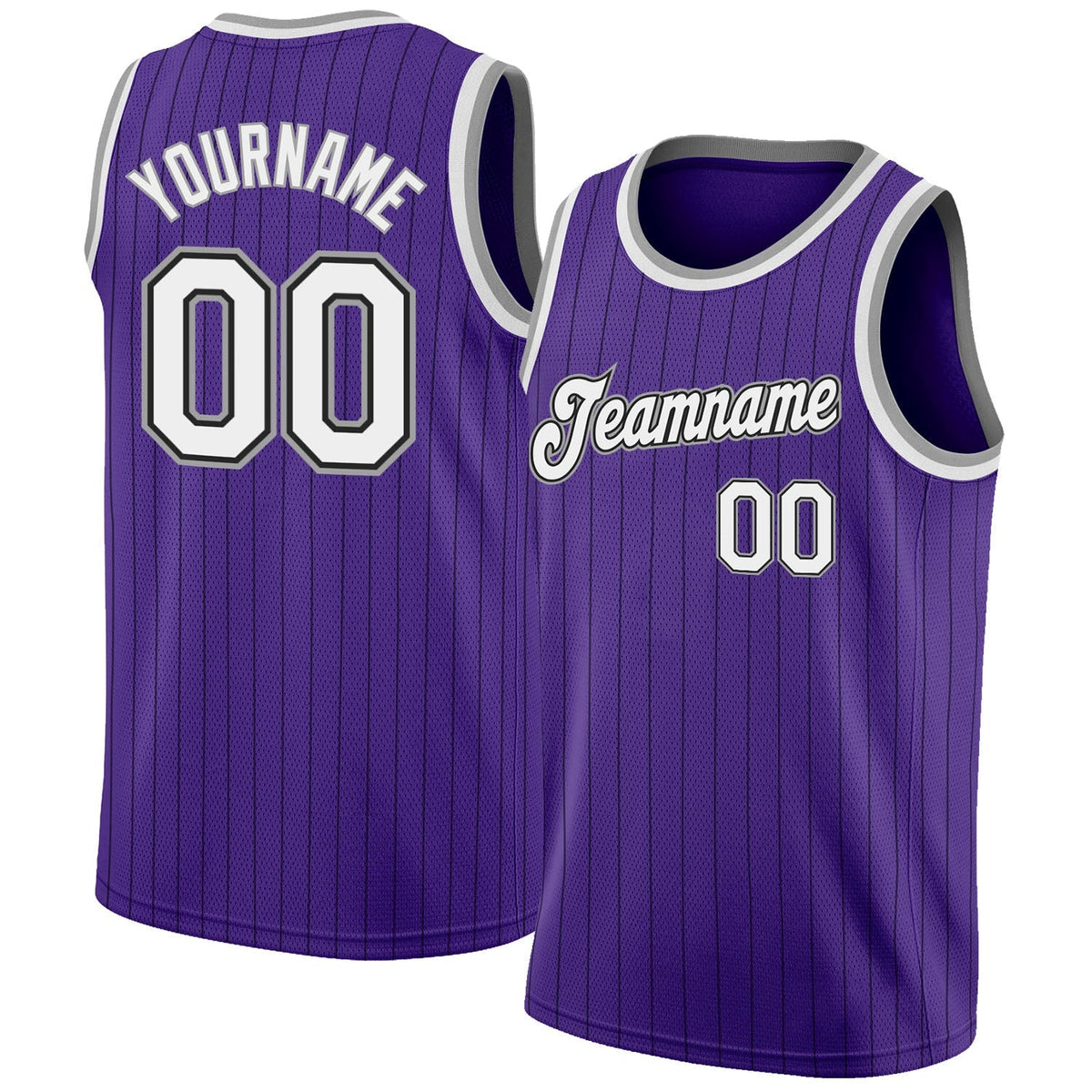Custom Basketball Jersey - Purple Black Pinstripe White-Gray