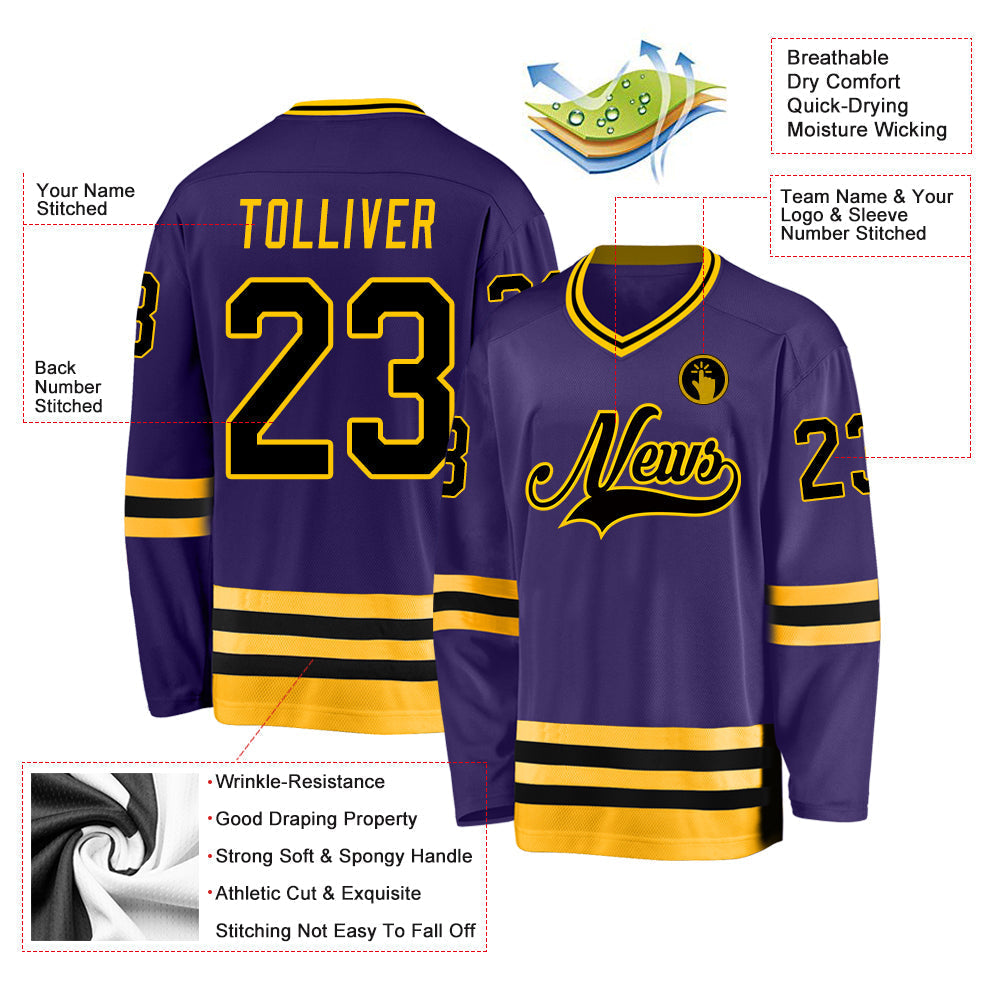 Custom Hockey Jersey - Purple Black-Gold - Style Purple0153