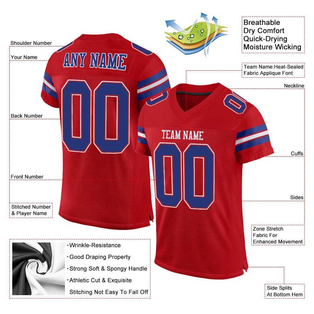 Custom Football Jersey - Red Royal-White Mesh