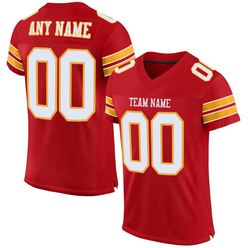 Custom Football Jersey - Red White-Gold Mesh - Style Red0008