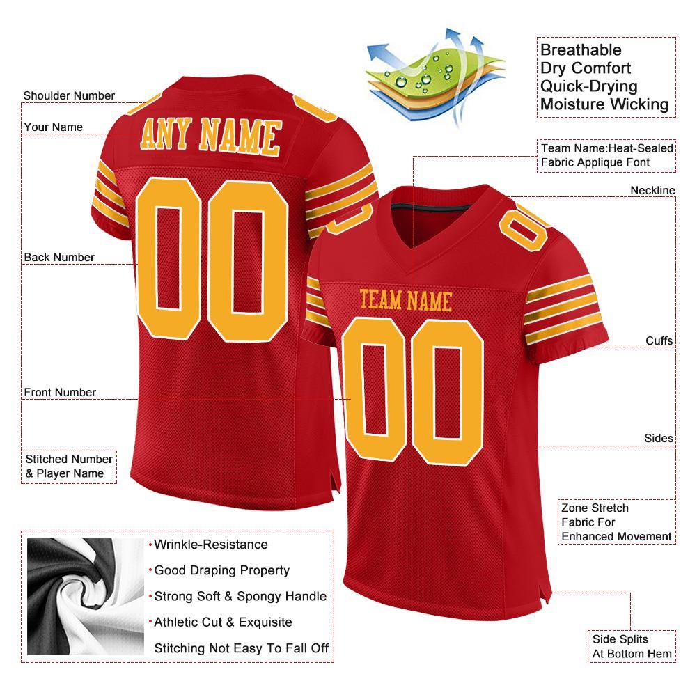 Custom Football Jersey - Red Gold-White Mesh
