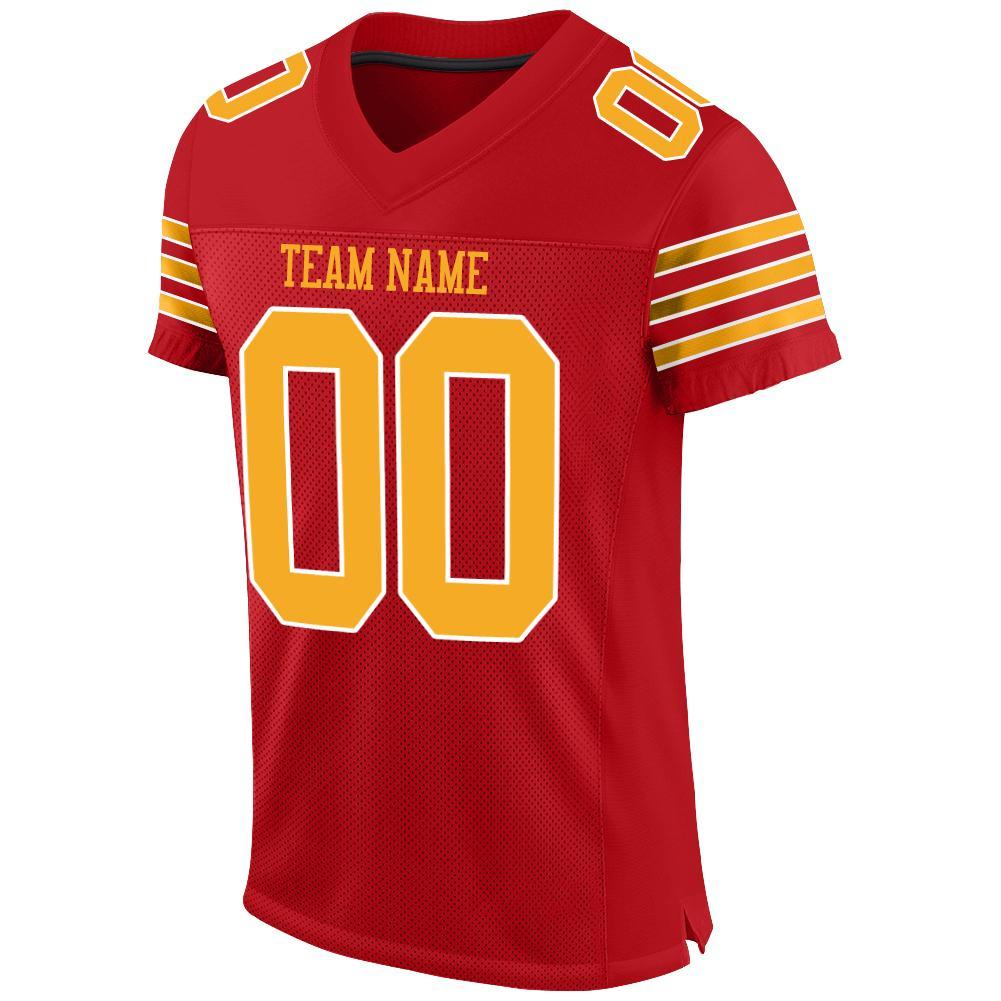 Custom Football Jersey - Red Gold-White Mesh