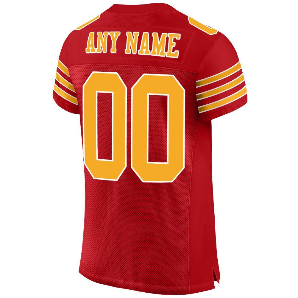 Custom Football Jersey - Red Gold-White Mesh