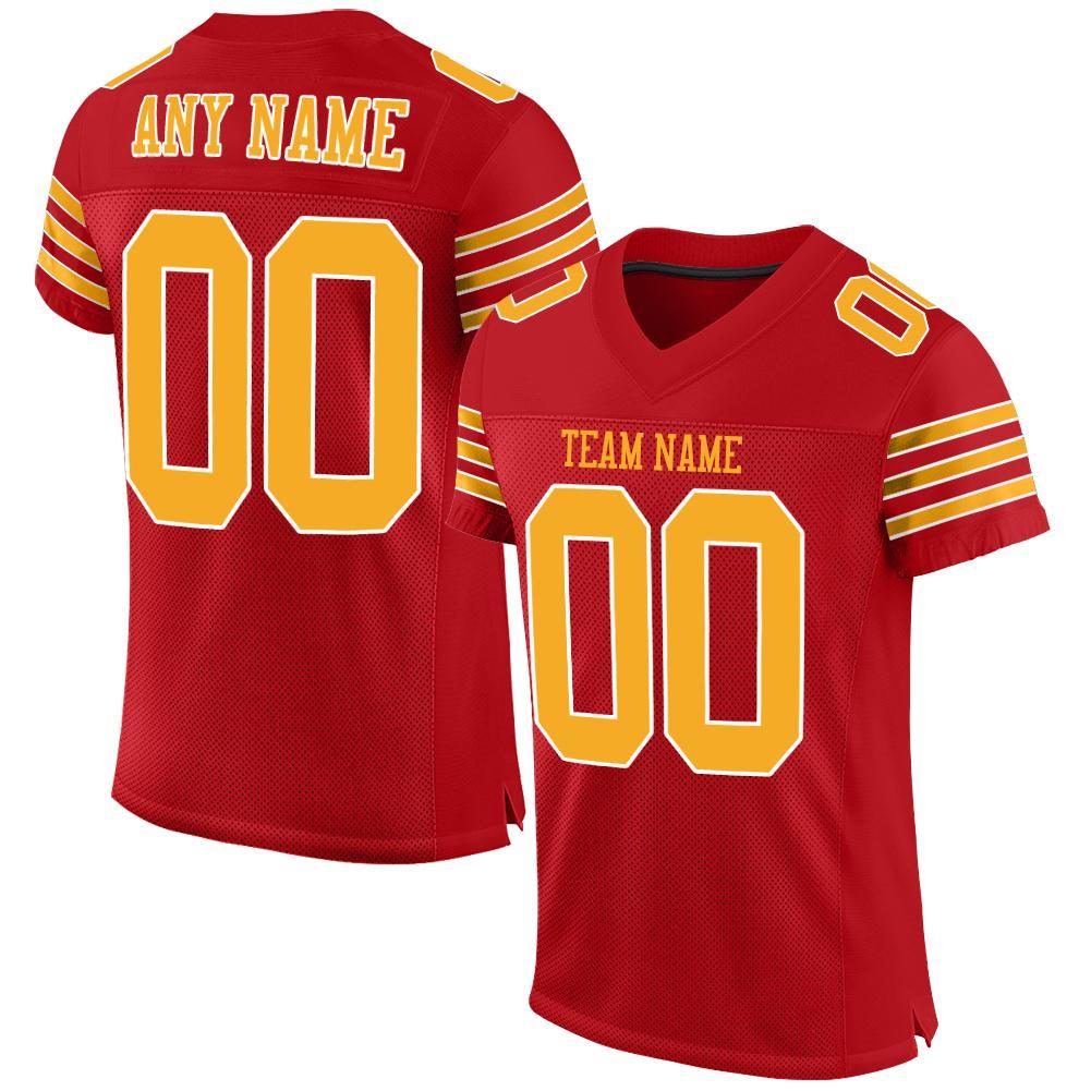 Custom Football Jersey - Red Gold-White Mesh
