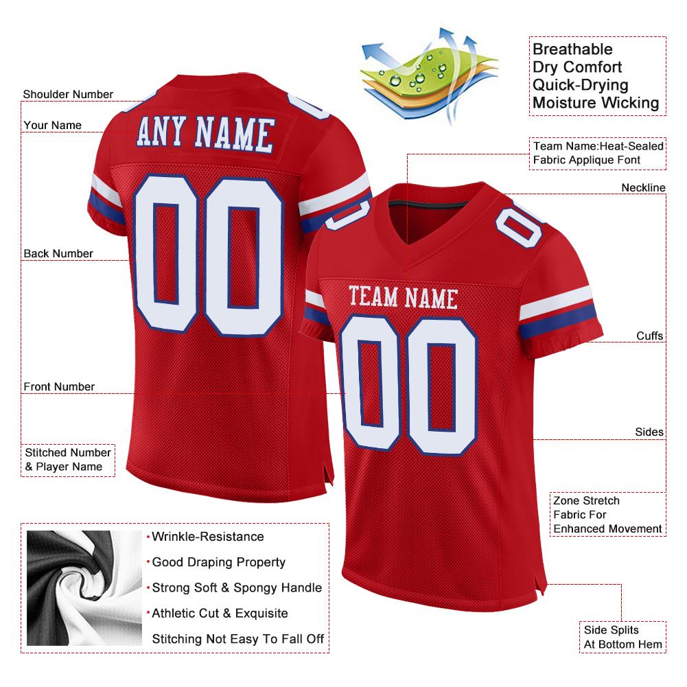 Custom Football Jersey - Red White-Royal Mesh