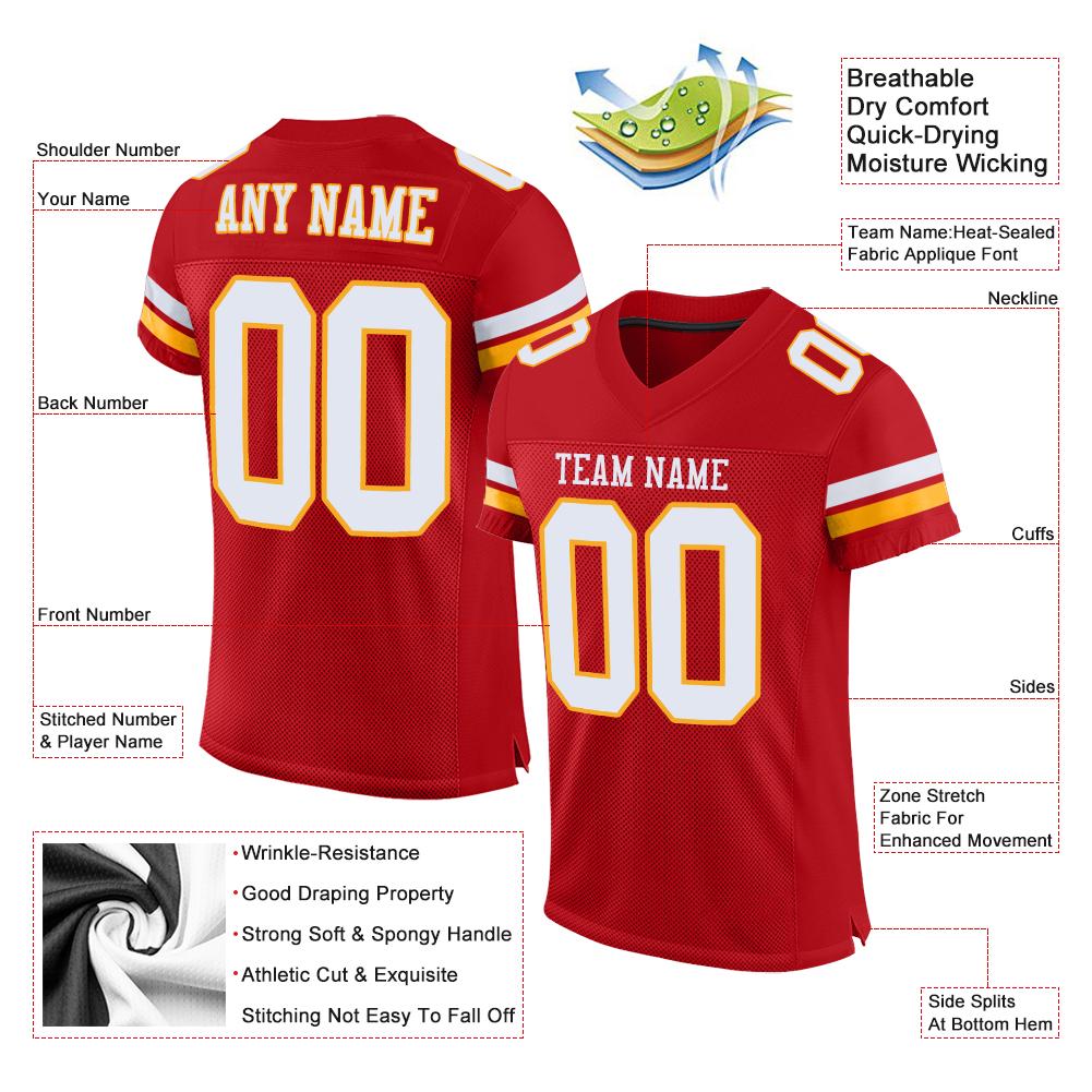 Custom Football Jersey - Red White-Gold Mesh - Style Red0088