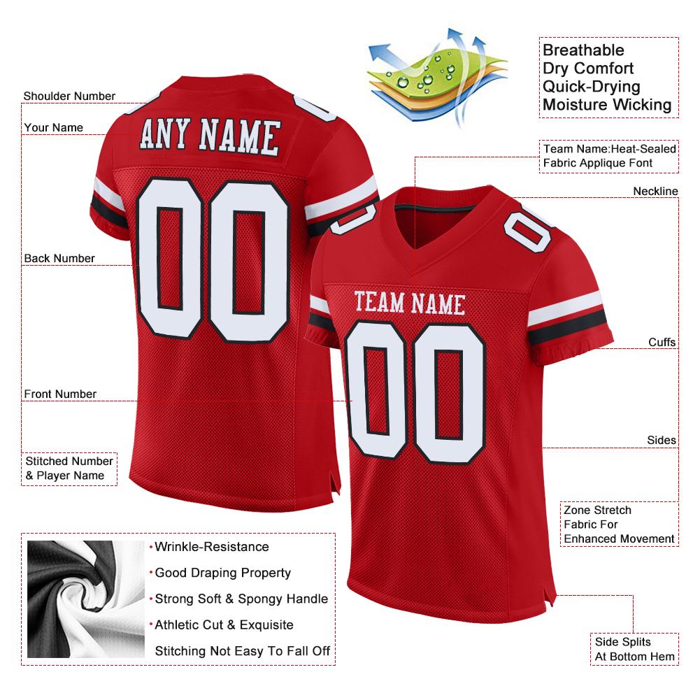 Custom Football Jersey - Red White-Black Mesh