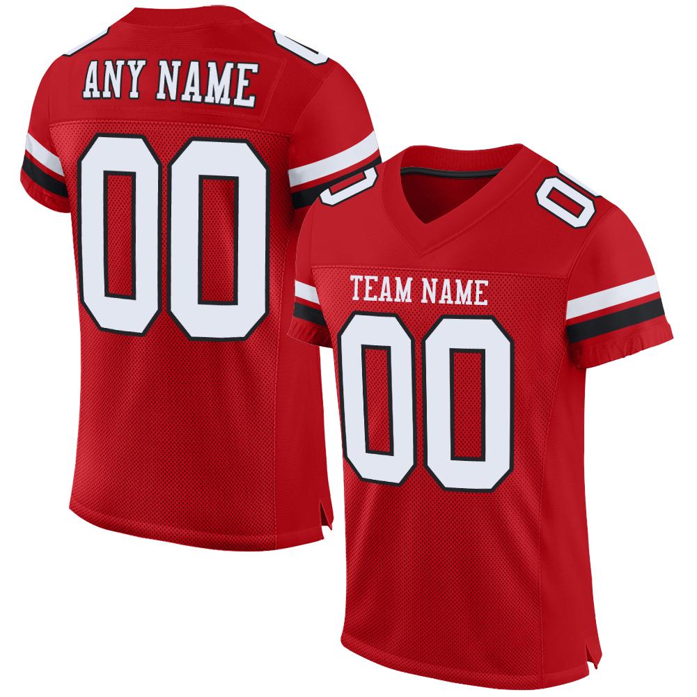 Custom Football Jersey - Red White-Black Mesh