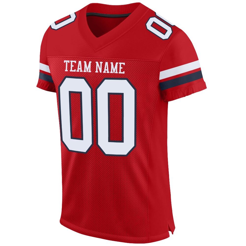 Custom Football Jersey - Red White-Navy Mesh